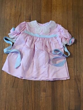 Christian Dior Enfant Rare Vintage Pink Lace-Peter Pen Collar Girls' Dress